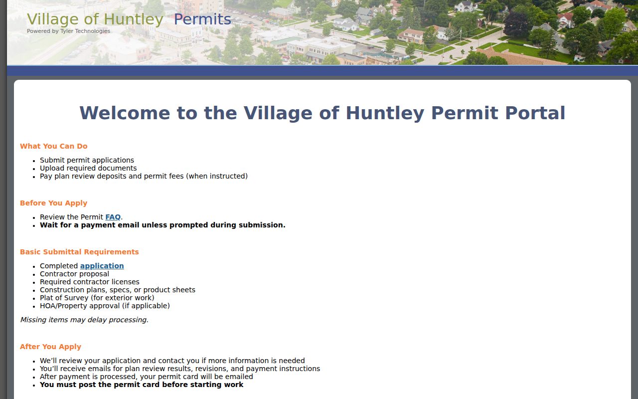 Huntley city directory research using the village permit search