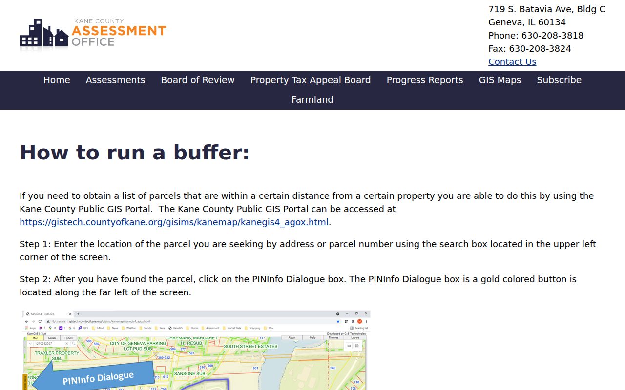 Kane address and PIN buffer form for nearby Huntley parcels