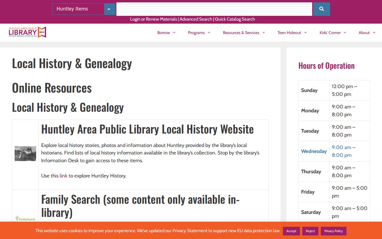 Huntley ZIP code directory library genealogy resources